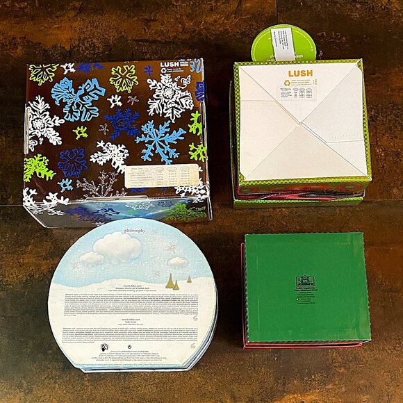 4 Empty Xmas Gift Boxes for Reuse, Storage, etc: 2 LUSH/1 Philosophy/1 Jeanmarie - Picture 2 of 4